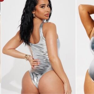 Fashion Nova Silver One Piece Swimsuit